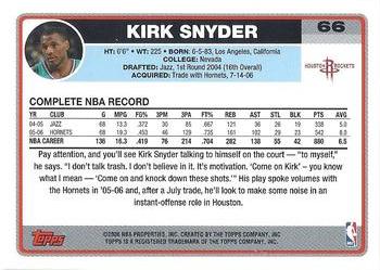 2006-07 Topps #66 Kirk Snyder Back