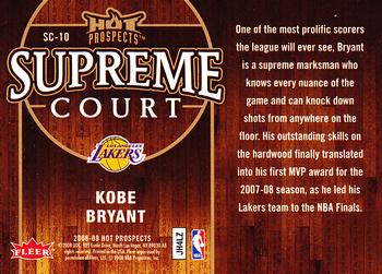 2008-09 Fleer Hot Prospects - Supreme Court #SC-10 Kobe Bryant Back