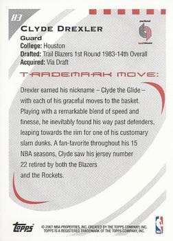 2006-07 Topps Trademark Moves #83 Clyde Drexler Back