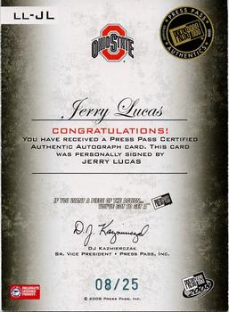 2008-09 Press Pass Legends - Legendary Legacy Autographs Platinum #LL-JL Jerry Lucas Back