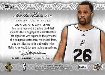 2008-09 SP Rookie Threads - Signing Day #SD-MH Malik Hairston Back