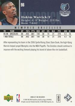 2006-07 UD Reserve #96 Hakim Warrick Back