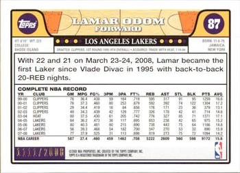 2008-09 Topps - Gold Border #87 Lamar Odom Back