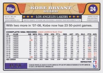 2008-09 Topps Chrome - Refractors Gold #24 Kobe Bryant Back