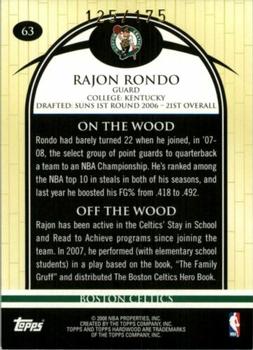 2008-09 Topps Hardwood - Maple #63 Rajon Rondo Back