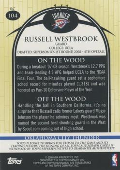 2008-09 Topps Hardwood - Rookie Autographs 1 #RC104 Russell Westbrook Back