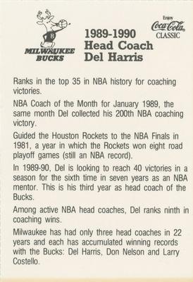 1989-90 Coca-Cola Milwaukee Bucks #NNO Del Harris Back