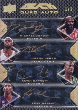 2008-09 UD Black - Quad Autographs Gold #QA-STUD LeBron James / Kevin Garnett / Kobe Bryant / Michael Jordan Front