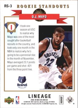 2008-09 Upper Deck Lineage - Rookie Standouts #RS-3 O.J. Mayo Back