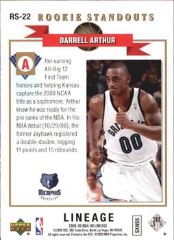 2008-09 Upper Deck Lineage - Rookie Standouts #RS-22 Darrell Arthur Back