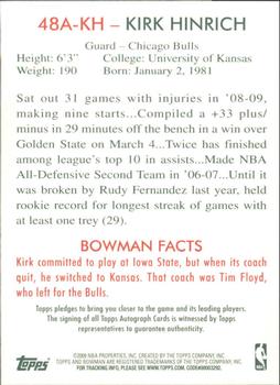 2009-10 Bowman 48 - Autographs #48A-KH Kirk Hinrich Back