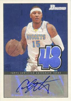 2009-10 Bowman 48 - Locker Room Collection Autograph Relics #LRCAR-CA Carmelo Anthony Front
