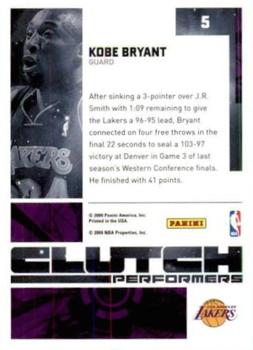 2009-10 Donruss Elite - Clutch Performers #5 Kobe Bryant Back