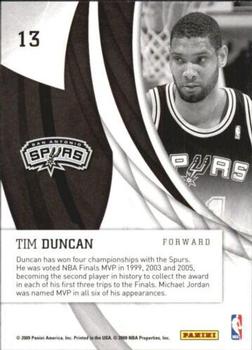 2009-10 Donruss Elite - In the Zone Green #13 Tim Duncan Back