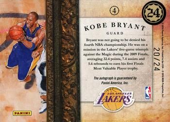 2009-10 Panini Court Kings - Le Cinque Piu Belle Signatures #4 Kobe Bryant Back