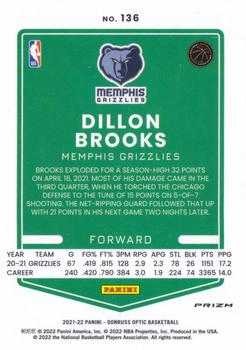 2021-22 Donruss Optic - Purple #136 Dillon Brooks Back