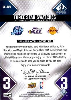 2009-10 SP Game Used - 3 Star Swatches 125 #3S-JWS John Stockton / Deron Williams / Magic Johnson Back