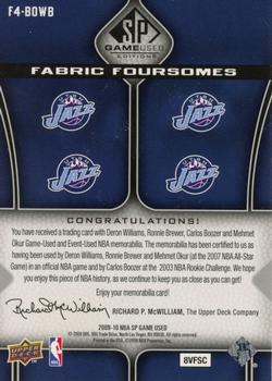 2009-10 SP Game Used - Fabric Foursome 125 #F4-BOWB Carlos Boozer / Mehmet Okur / Deron Williams / Ronnie Brewer Back