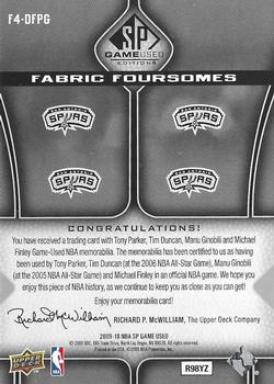 2009-10 SP Game Used - Fabric Foursome 125 #F4-DFPG Tim Duncan / Michael Finley / Tony Parker / Manu Ginobili Back