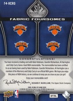 2009-10 SP Game Used - Fabric Foursome 35 #F4-HCRG Al Harrington / Eddy Curry / Quentin Richardson / Nate Robinson Back