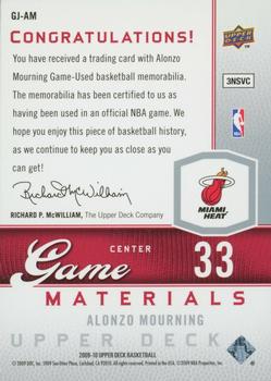 2009-10 Upper Deck - Game Materials #GJ-AM Alonzo Mourning Back