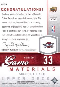 2009-10 Upper Deck - Game Materials #GJ-SO Shaquille O'Neal Back