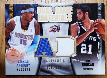 2009-10 Upper Deck - Dual Game Materials Gold #DG-DA Tim Duncan / Carmelo Anthony Front