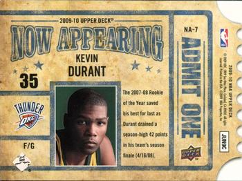 2009-10 Upper Deck - Now Appearing #NA-7 Kevin Durant Back