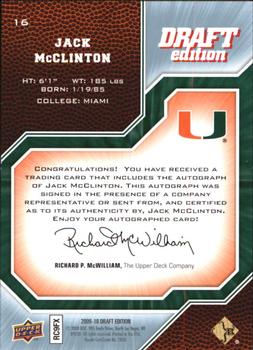 2009-10 Upper Deck Draft Edition - Autographs #16 Jack McClinton Back