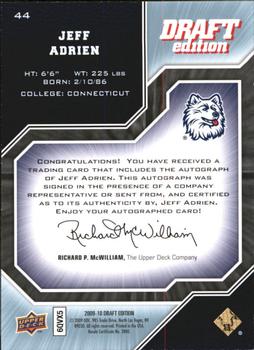 2009-10 Upper Deck Draft Edition - Autographs #44 Jeff Adrien Back