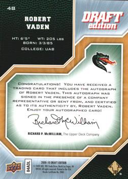 2009-10 Upper Deck Draft Edition - Autographs #48 Robert Vaden Back