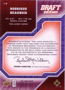 2009-10 Upper Deck Draft Edition - Autographs Red #14 Rodrigue Beaubois Back
