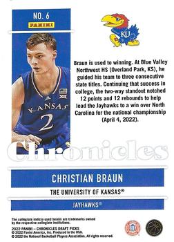 2022 Panini Chronicles Draft Picks - Bronze #6 Christian Braun Back