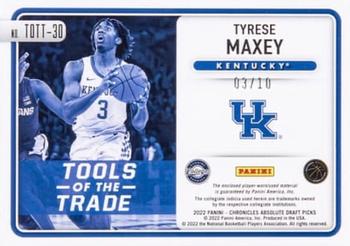 2022 Panini Chronicles Draft Picks - Absolute Tools of the Trade Gold #TOTT-30 Tyrese Maxey Back