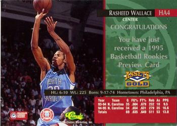 1995 Classic Rookies - Assets Gold Printers Proof #HA4 Rasheed Wallace Back