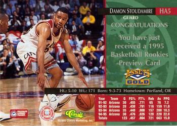 1995 Classic Rookies - Assets Gold Printers Proof #HA5 Damon Stoudamire Back