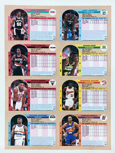 1992-93 Fleer NBA Giant Stars Golden Magazine Perforated - Sheets #NNO Charles Barkley / Dominique Wilkens / Shawn Kemp / Larry Johnson / Dikembe Mutombo / Scottie Pippen / Clyde Drexler / David Robinson Back