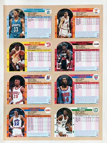 1992-93 Fleer NBA Giant Stars Golden Magazine Perforated - Sheets #NNO Dee Brown / Derrick Coleman / Jerome Kersey / Rony Seikaly / Larry Nance / Cedric Ceballos / Kevin Willis / Alonzo Mourning Back