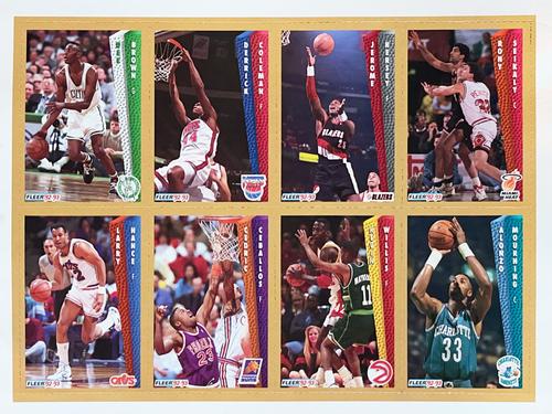 1992-93 Fleer NBA Giant Stars Golden Magazine Perforated - Sheets #NNO Dee Brown / Derrick Coleman / Jerome Kersey / Rony Seikaly / Larry Nance / Cedric Ceballos / Kevin Willis / Alonzo Mourning Front