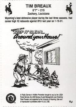 1992-93 Wyoming Cowboys Smokey #NNO Tim Breaux Back
