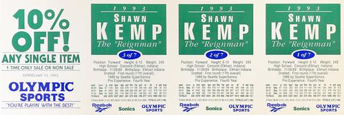 1992-93 Reebok Shawn Kemp - Panels #1/2/3/NNO Shawn Kemp / Sponsor Card Back
