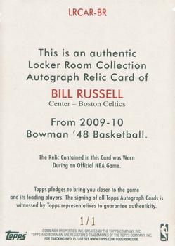 2009-10 Bowman 48 - Locker Room Collection Autograph Relics Red #LRCAR-BR Bill Russell Back