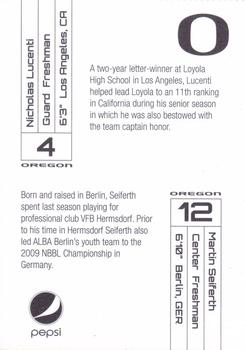 2010-11 Pepsi Oregon Ducks #NNO Nicholas Lucenti / Martin Seiferth Back