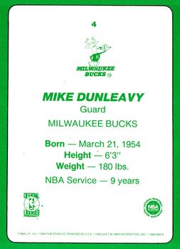 1985 Star Super Teams Milwaukee Bucks #4 Mike Dunleavy Back