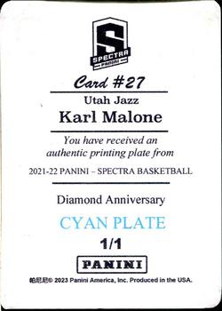2022-23 Panini National Treasures - 2021-22 Panini Spectra Diamond Anniversary Printing Plates Cyan #27 Karl Malone Back