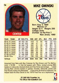 1989-90 Hoops Superstars #74 Mike Gminski Back