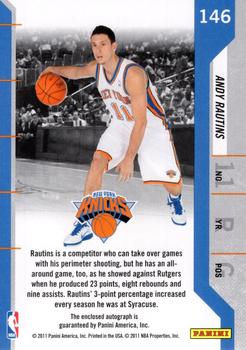 2010-11 Playoff Contenders Patches #146 Andy Rautins Back