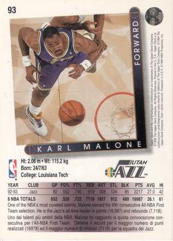 1993-94 Upper Deck Italian #93 Karl Malone Back