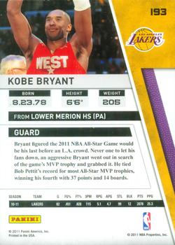 2010-11 Panini Season Update #193 Kobe Bryant Back