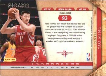 2010-11 Panini Gold Standard #93 Yao Ming Back